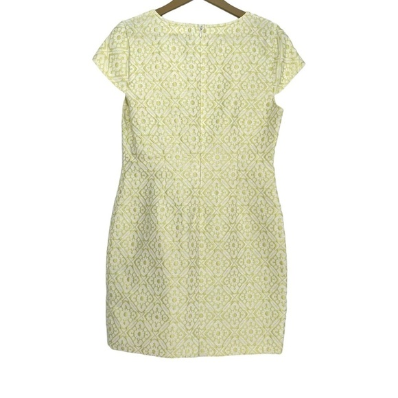 Tulle Yellow White Textured Print Mini Cap Sleeve Dress Size Large - Picture 2 of 6